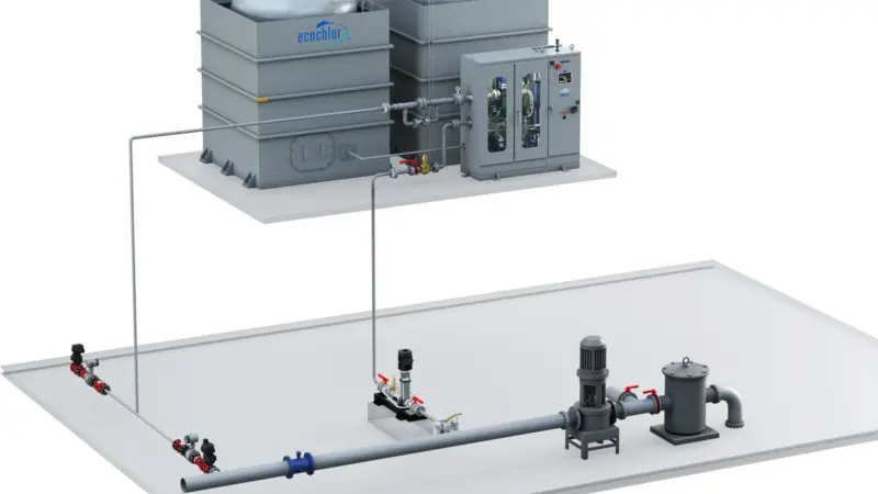 A rendering of an EcoOne™ BWMS installation aboard a bulker. (credit: Ecochlor)