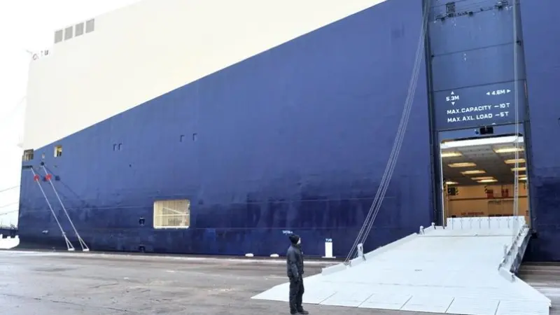 The scope of supply for eight RoRo carriers includes quarter and side ramps (pictured). (Credit: MacGregor)