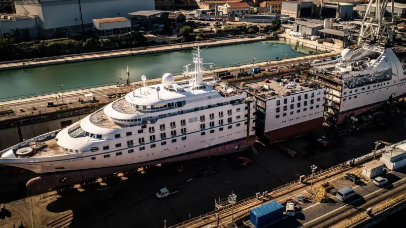 One of the vessels, Star Breeze, undergoing renovation in Palermo, with a new 25.6 metre section being added in the middle.