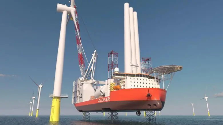 Artist’s impression of the new Cadeler wind turbine installation vessel