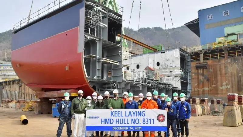 The hybrid ro-pax is under construction at Hyundai Mipo Dockyard (HMD) in Korea.