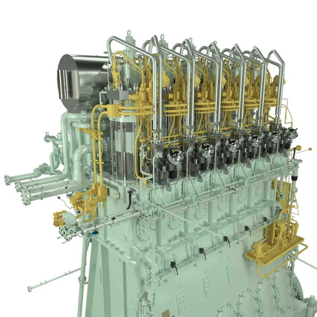 Rendering of an MAN B&W 6G50ME-LGIM dual-fuel engine capable of burning methanol