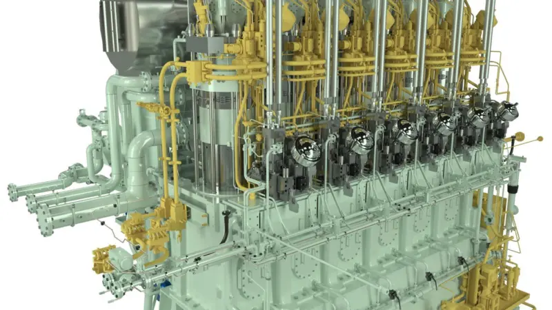 Rendering of an MAN B&W 6G50ME-LGIM dual-fuel engine capable of burning methanol