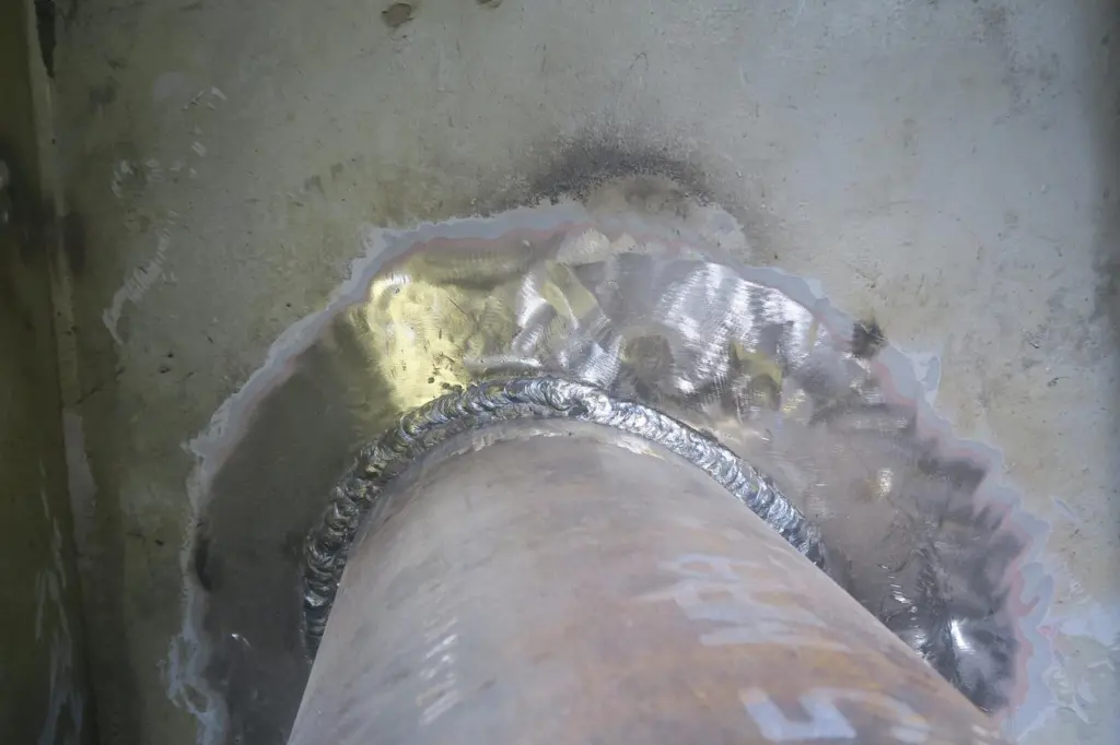 New scrubber pipe on tanker after welding.