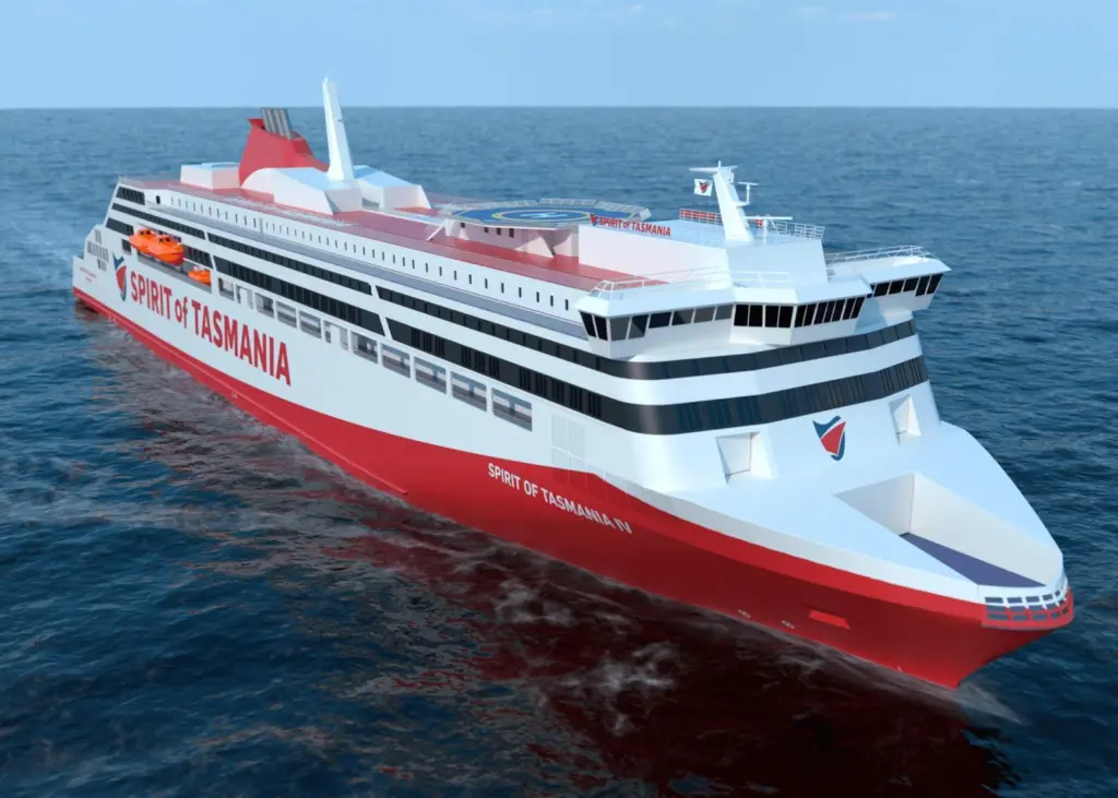 The Spirit of Tasmania IV will serve the Bass Strait crossing between Geelong, Victoria, and Devonport, Tasmania after it is delivered in late 2023.