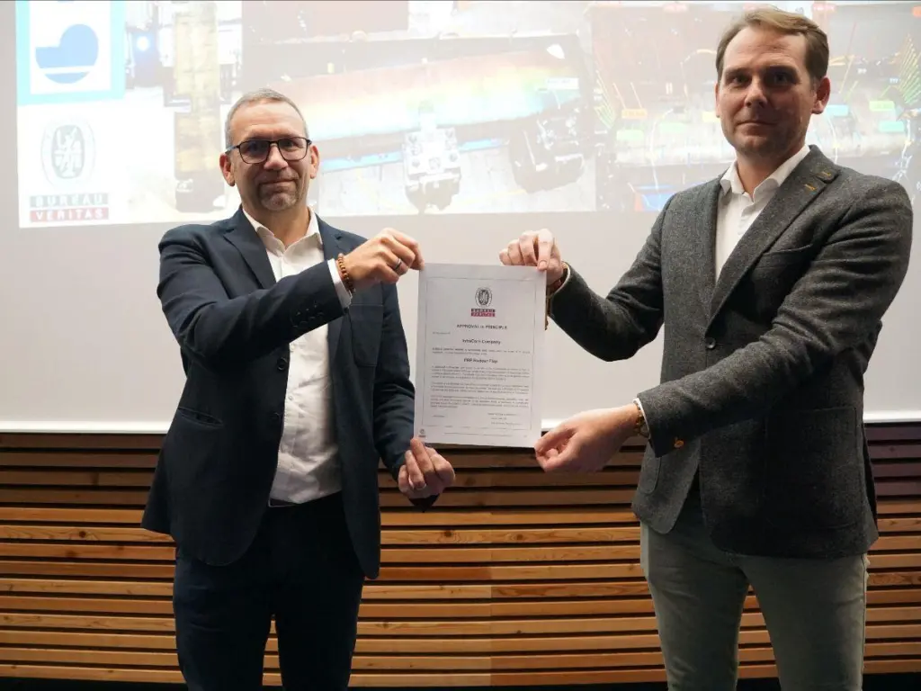 Bureau Veritas has delivered an AiP to InfraCore Company for its design, modelling, production and testing of a full glass fibre-reinforced polymer rudder flap for an 18,500 TEU container ship.