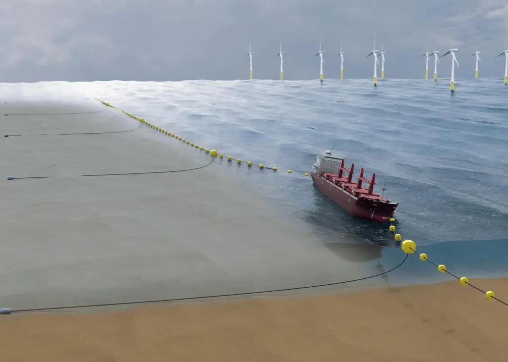 Impression of the first concept: a string of surface buoys secured by drag anchors