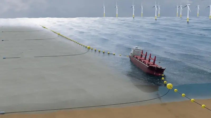 Impression of the first concept: a string of surface buoys secured by drag anchors