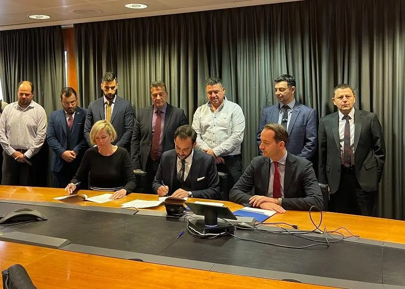 The declaration of intent was signed by Mrs Marijke Winiarski (Industrial Participation Manager), Mr Elias Mallios (Vice President of HEMEXPO), and Mr Stephan Stout (Regional Director for Damen in Greece)