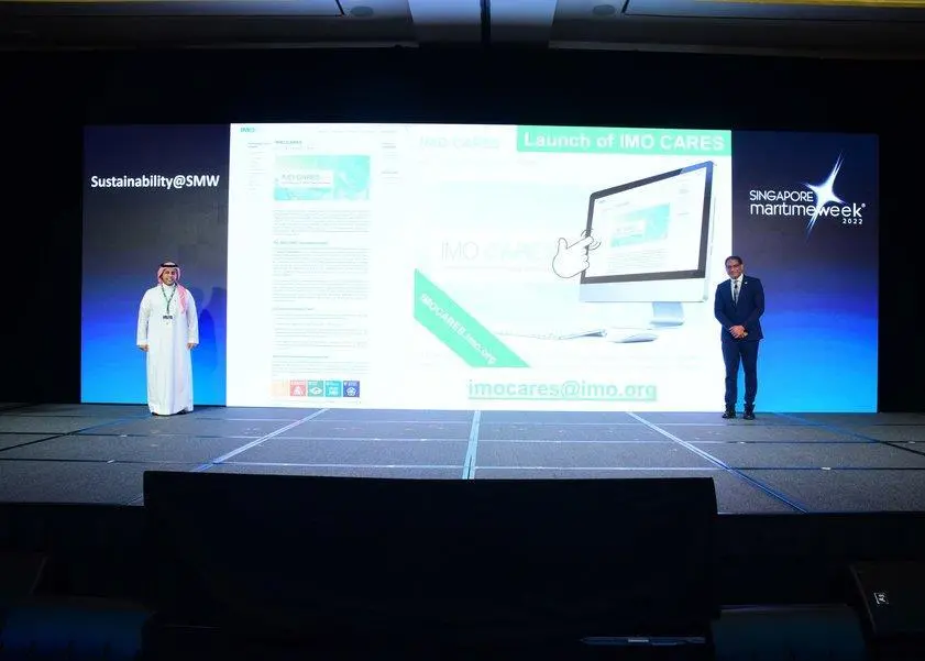 Eng. Essam M. Alammari, Permanent Representative of the Kingdom of Saudi Arabia to the IMO and Jose Mathieckal, Chief, Department of Partnerships and Projects, IMO, launching the IMO Cares.