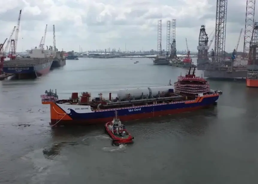 Versatile hopper dredger Vox Ariane after launching in Singapore.