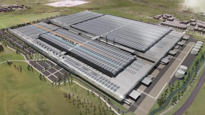 A rendering of Britishvolt's prospective battery factory, located near the bulk terminal at Blyth in Northumberland.