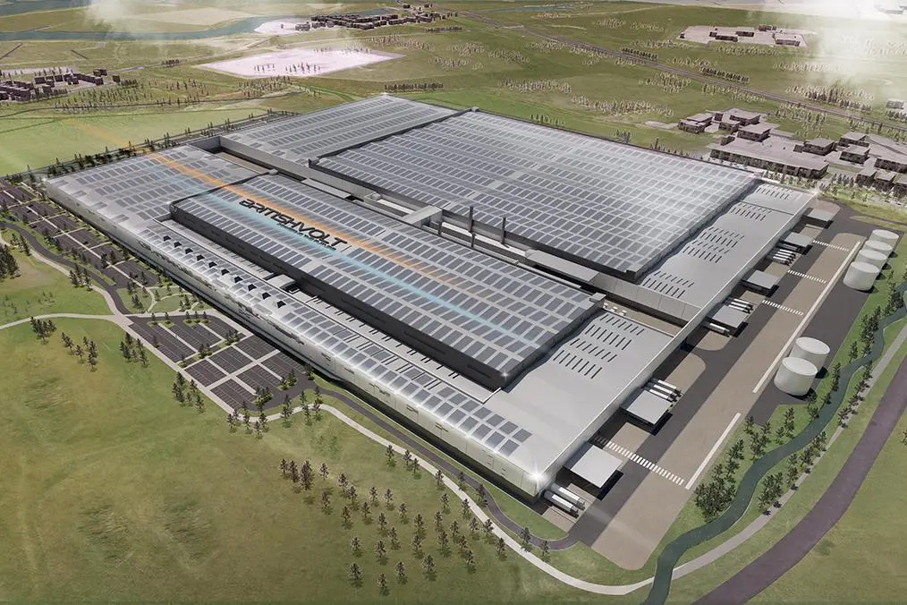 A rendering of Britishvolt's prospective battery factory, located near the bulk terminal at Blyth in Northumberland.