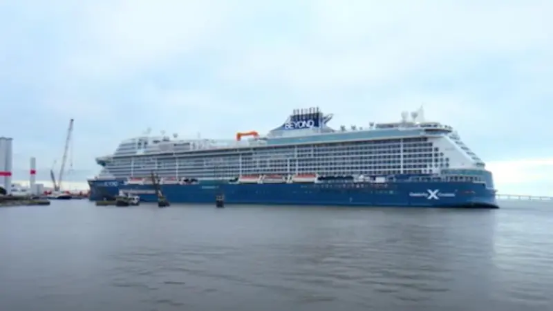Celebrity Beyond retains the distinctive bow form of preceding vessels in the Edge-class.