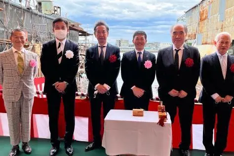 Tokyo Kisen and e5 Lab attended a ceremony to mark the launch of the electric tugboat Taiga.