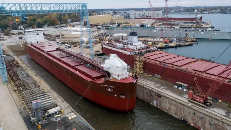 Lake Michigan cradle: Mark W. Barker prior to float-out.