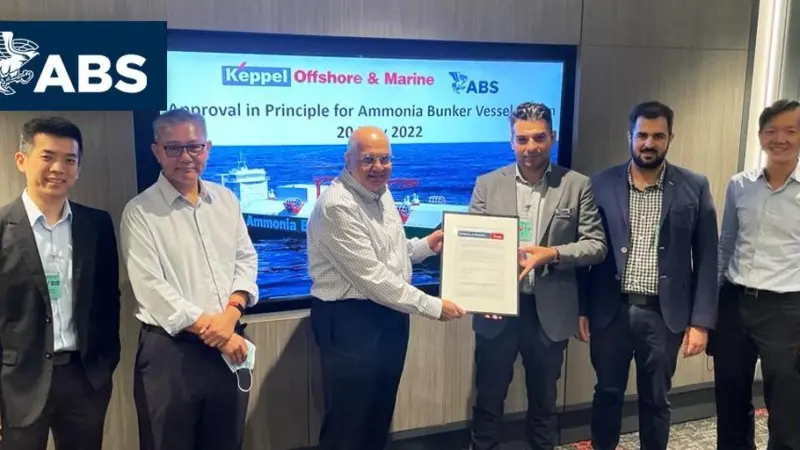 Michael Kei, ABS Director of Engineering in Singapore; Dr. Foo Kok Sen, Keppel Offshore & Marine Executive Director; Aziz Merchant, Keppel Offshore & Marine Executive Director; Panos Koutsourakis, ABS Director of Sustainability; Ilias Soultanias, ABS Seni