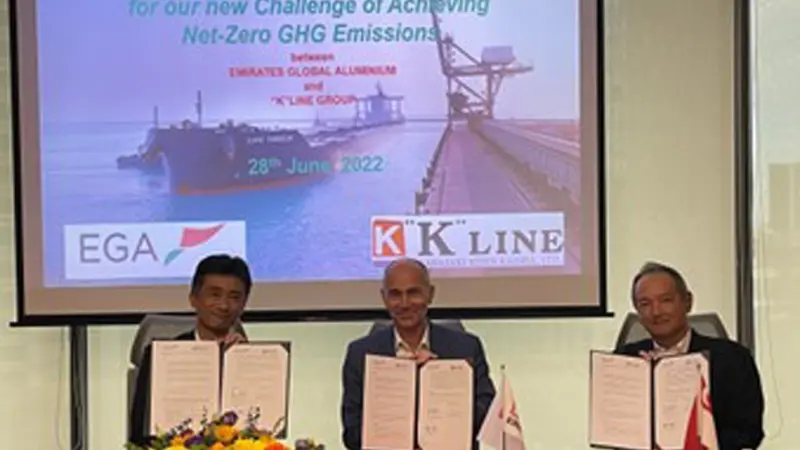 “K” Line signed an MoU with Emirates Global Aluminium (EGA) to cooperate on research and pilot projects to decarbonise bulk cargo shipping on 13 July.