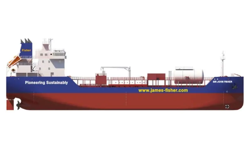 Sir James Fisher a new LNG dual-fuel 6,000-dwt chemical tanker James Fisher is building at China Merchants Jinling Shipyard in Yangzhou in July 2022