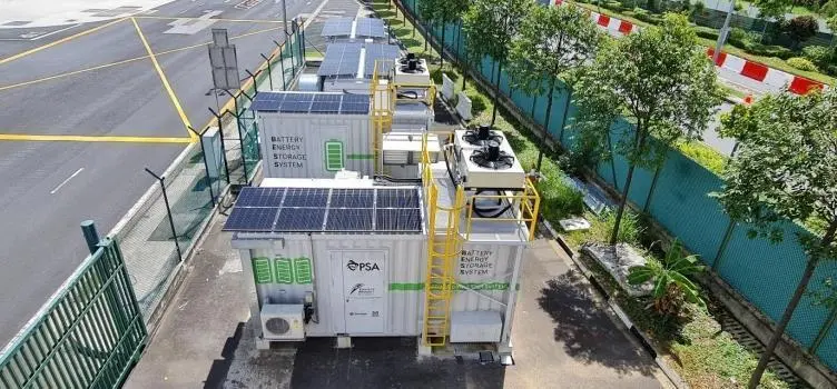The set-up comprises two battery containers and two power conversion system containers.