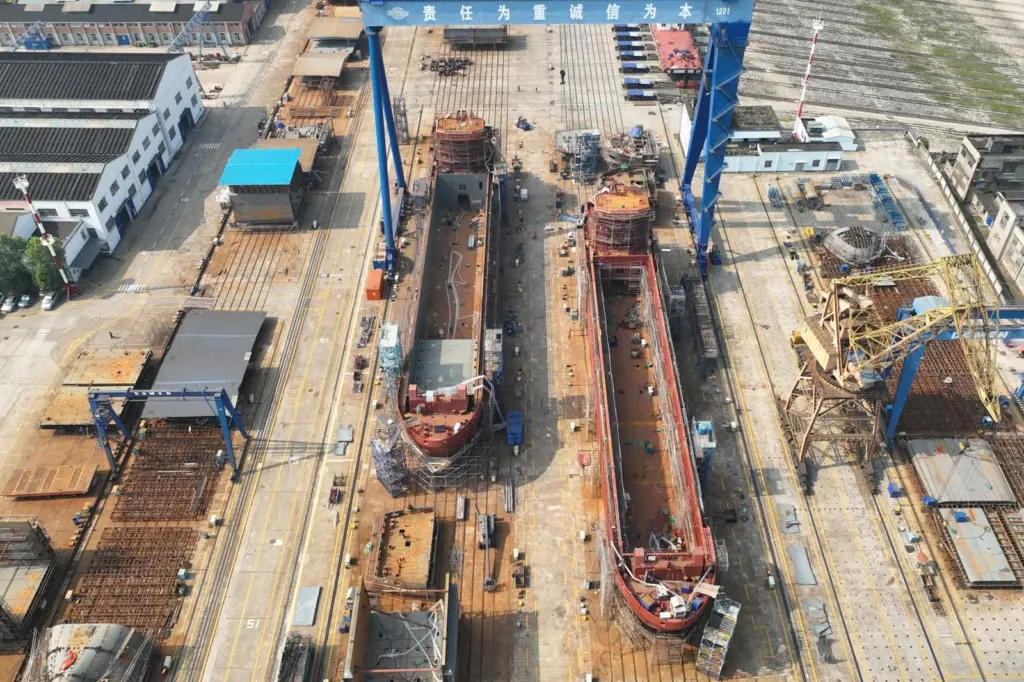 Dutch-designed Combi Freighter 3850 cargo vessels under construction at Damen Yichang.