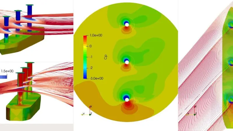 The determination of energy saving estimates includes evaluating the aerodynamics of how the propulsors interacted with each other and with the vessel.