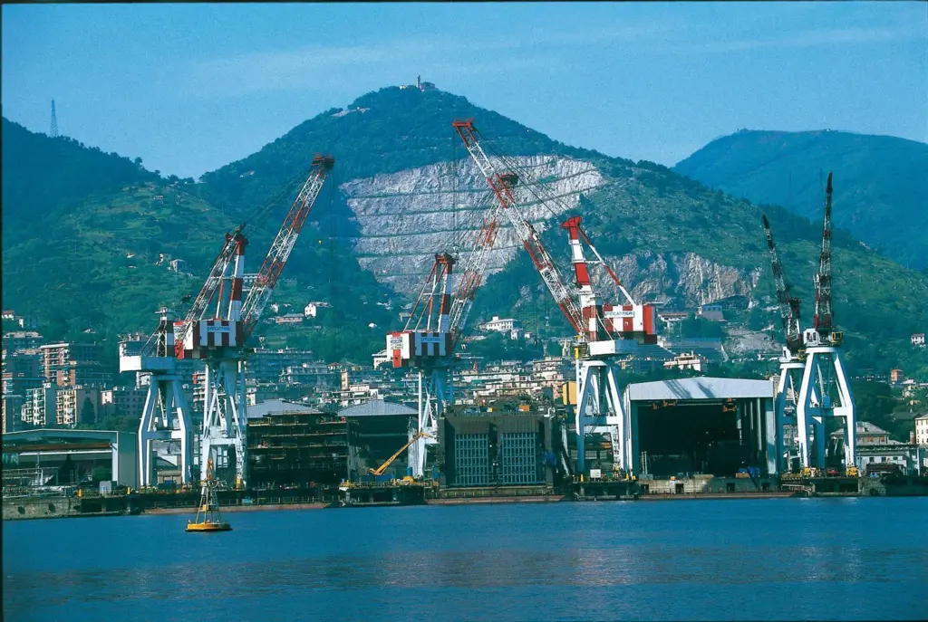 Production on the Genoese waterfront: Fincantieri’s Sestri shipyard.