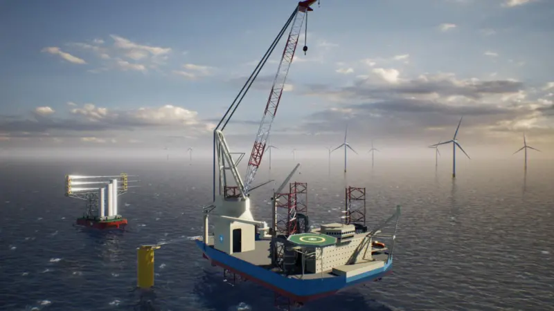 A rendering of the next-generation Wind Turbine Installation Vessel for Maersk Supply Service.
