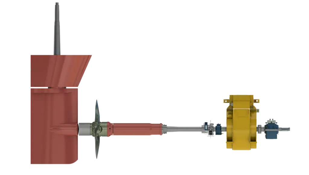 Berg Propulsion’s patented PM drive arrangement has the shaft passing through the motor but supported on its own bearings