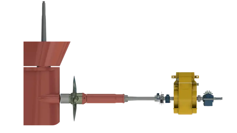 Berg Propulsion’s patented PM drive arrangement has the shaft passing through the motor but supported on its own bearings