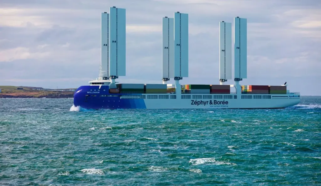 Groot Ship Design is collaborating on the design of a 600 TEU container ship that would use wind power as dominant medium for propulsion.
