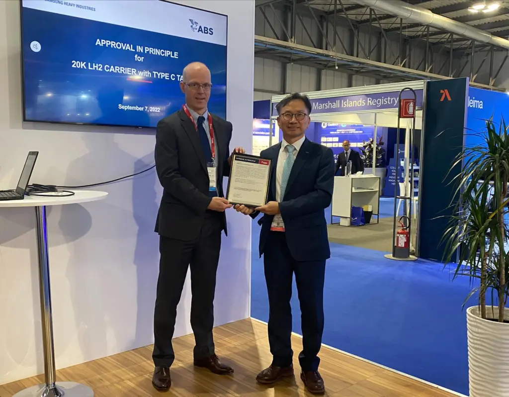 ABS has granted Approval in Principle (AiP) for a 20,000 cbm liquefied hydrogen (LH2) carrier design from Samsung Heavy Industries (SHI).