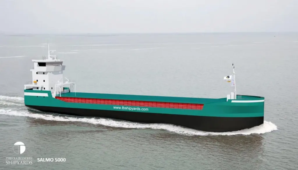 Addressing the long-term needs of the 5,000dwt dry cargo vessel segment, the SALMO 5000 design.