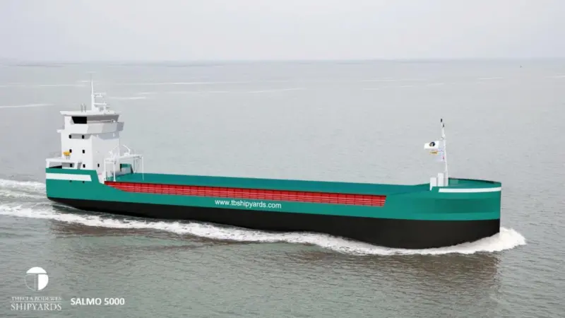 Addressing the long-term needs of the 5,000dwt dry cargo vessel segment, the SALMO 5000 design.