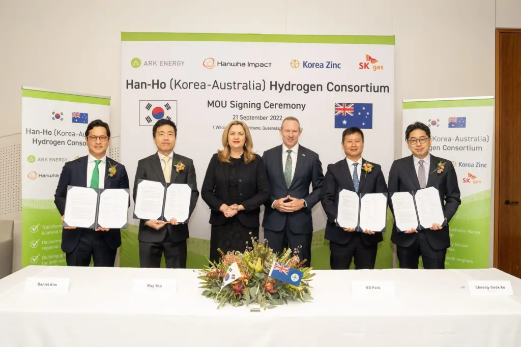The Hanguk-Hoju (Korea-Australia) Hydrogen (Han-Ho H2) consortium signed a Memorandum of Understanding on 21 September 2022 to develop a 1mn t/yr ammonia import supply chain within 10 years.