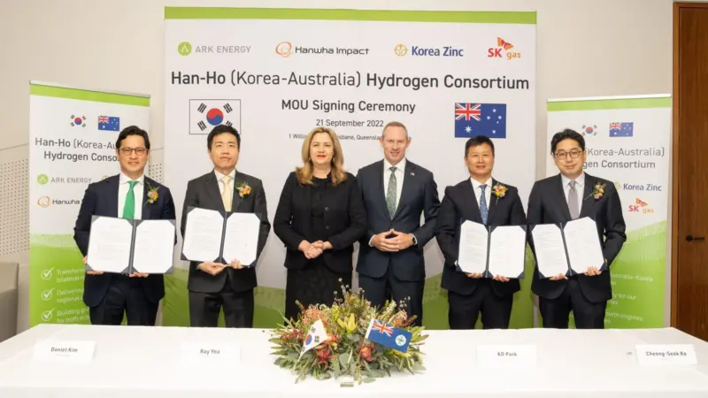 The Hanguk-Hoju (Korea-Australia) Hydrogen (Han-Ho H2) consortium signed a Memorandum of Understanding on 21 September 2022 to develop a 1mn t/yr ammonia import supply chain within 10 years.