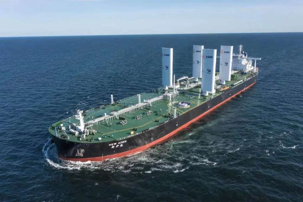 Dalian Shipbuilding Industry (DSIC) has launched a VLCC with two pairs of rigid wing sails developed by the yard.