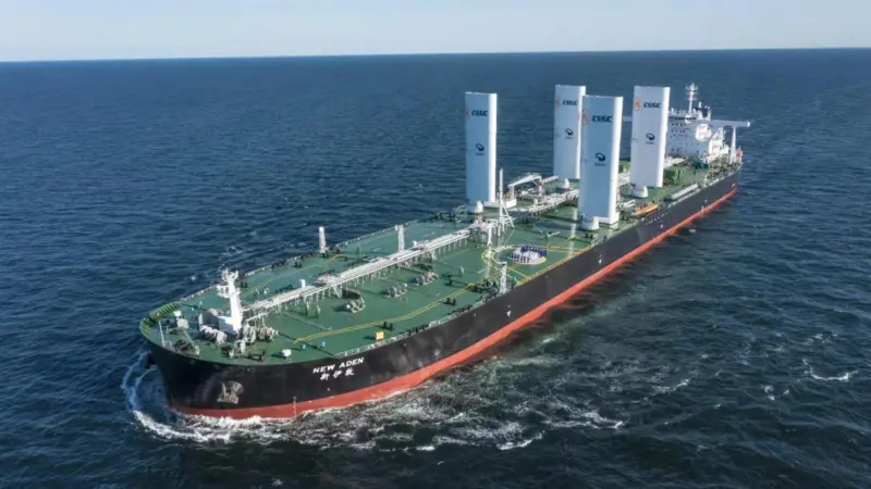 Dalian Shipbuilding Industry (DSIC) has launched a VLCC with two pairs of rigid wing sails developed by the yard.