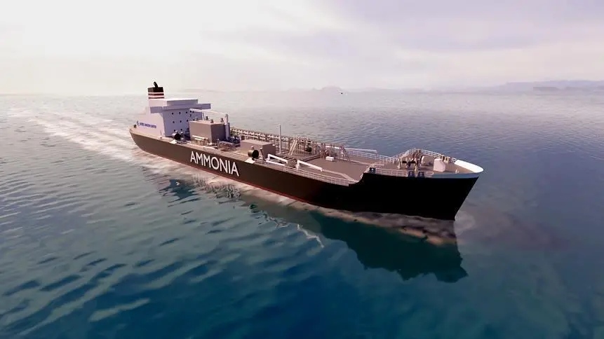 A 3D rendering of ammonia bunker vessel design
