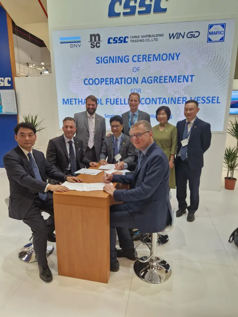 MSC, WinGD, naval architects Marine Design and Research Institute of China (MARIC) and CSSC agreed to conduct a study project to examine the possibility of converting the main engine of a container vessel to a methanol-fuelled dual-fuel engine during SMM