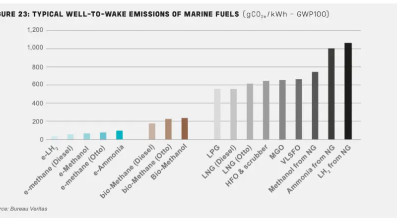 Typical well-to-wake emissions of marine fuels