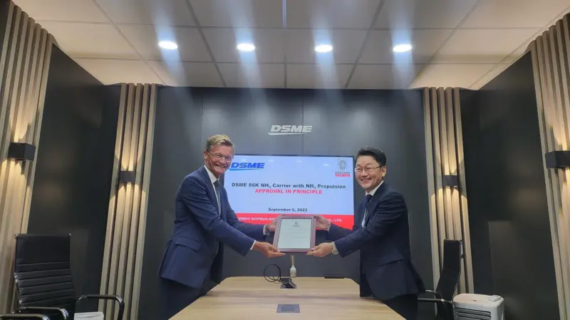 DSME received an Approval in Principle for an 86,000 cbm NH3 Carrier with NH3 Propulsion at Gastech in Milan on 7 September 2022.