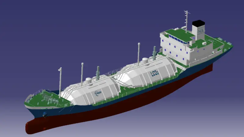 The groundbreaking ceremony for the 1,450cbm LCO2 carrier was carried out on 7 October 2022 at Mitsubishi Shipbuilding’s Shimonoseki shipyard.
