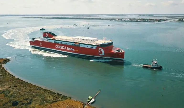 The Visentini-built A.Galeotta leaving the River Po.(credit: Corsica Linea).