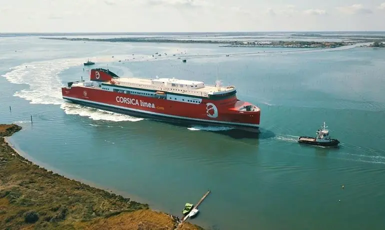 The Visentini-built A.Galeotta leaving the River Po.(credit: Corsica Linea).