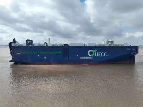 UECC has taken delivery of its third dual-fuel hybrid PCTC.