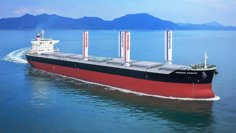 A project to retrofit four suction sails on a Panamax, Crimson Kingdom, envisages the installation of four 26m-high eSAILs. These will be the largest suction sails ever built and installed on a vessel.