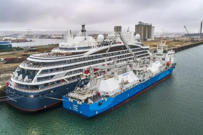 Bunkering Ponant's Le Commandant Charcot in Le Havre France in 2021.