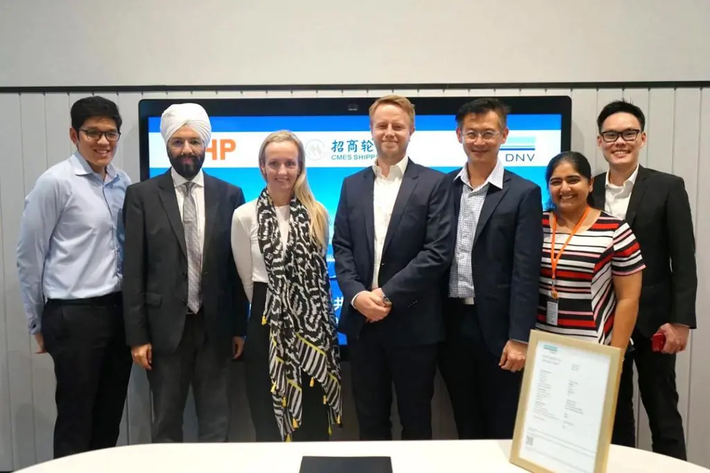Rashpal Bhatti, Vice President of Maritime and Supply Chain Excellence, BHP (second left) with colleagues and DNV delegates during the MoU ceremony.