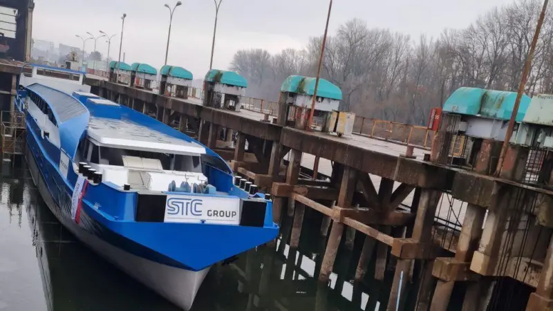 Hull of Ab Initio in transit from Serbia for completion in the Netherlands.